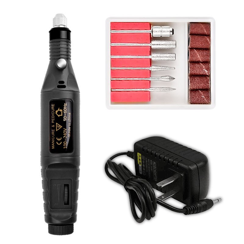 1 ensemble électrique perceuse à ongles Kit polonais rectifieuse pédicure 6 Bits ponçage tampon lime à ongles Nail Art stylo: 10 US Plug