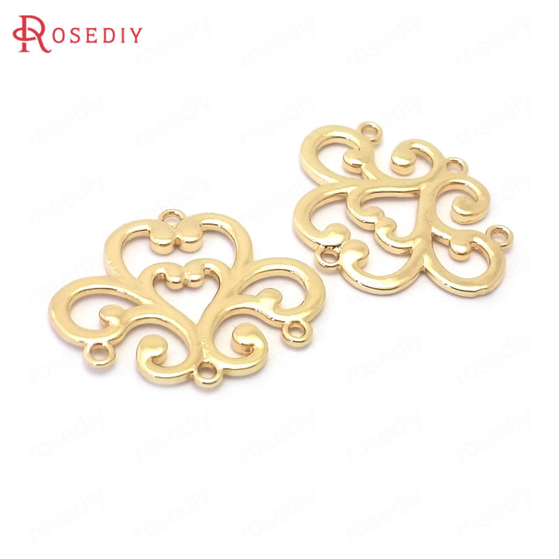 (38861)10Stck 27x22MM 24K Champagner Gold Farbe Durcheinander Blume Verbinden Reize Anhänger Schmuck Machen Liefert Diy zubehör