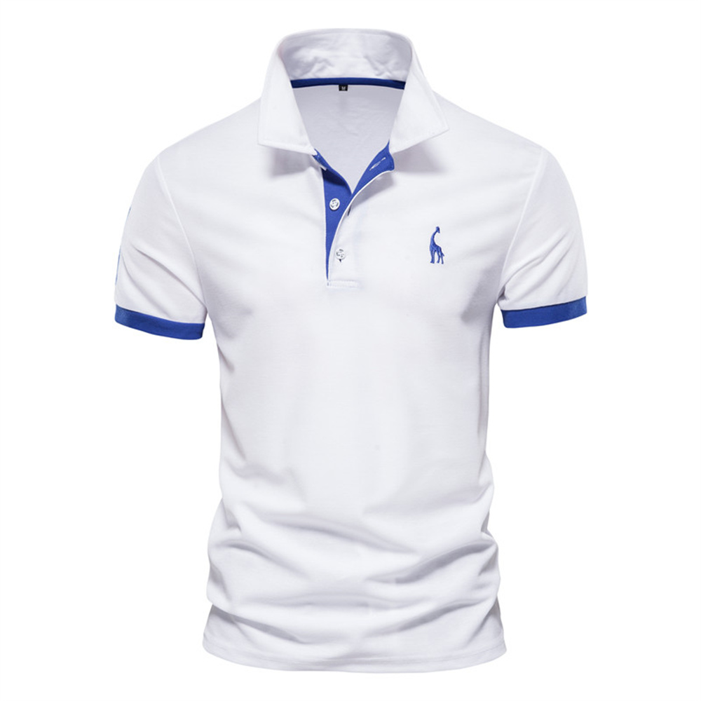 Polo Girafe à Manches Courtes pour Homme, Chemise Brodée de , Décontractée, Business, Social, Été, Directe: XL / WHITE