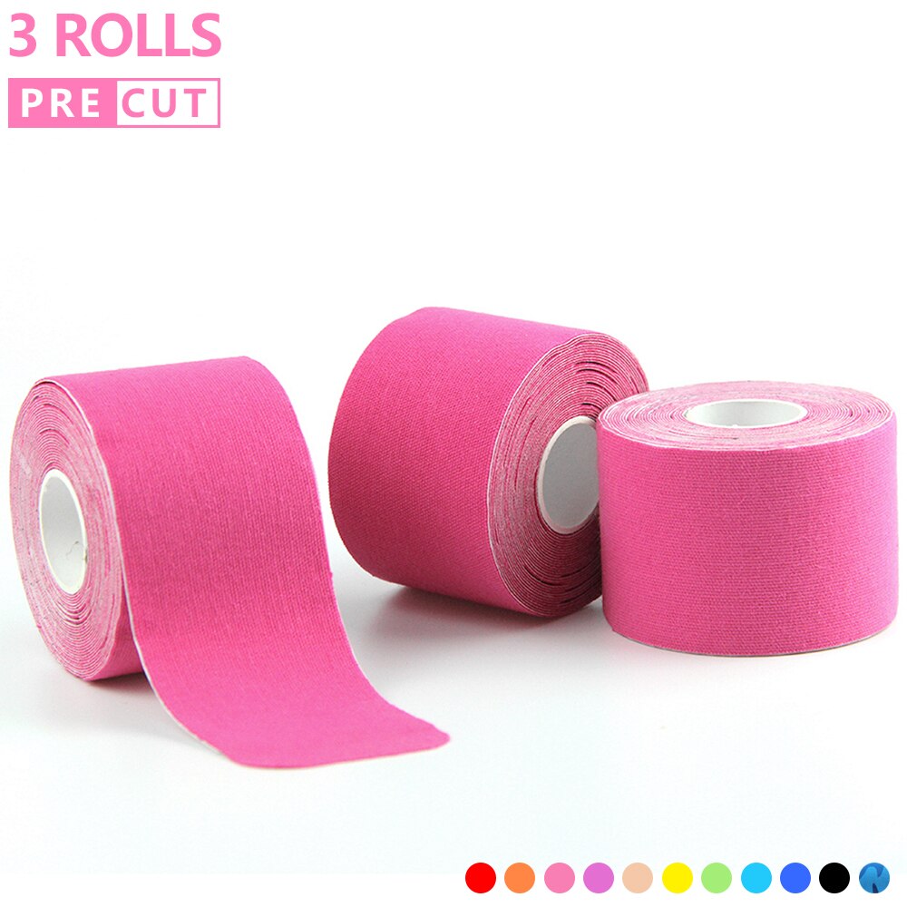 3 Rolls Precut Kinesiology Tape Elastic Adhesive Muscle Bandage Cotton Waterproof Sports Physio Cure Injury Support Tape 5cm*5m: Pink