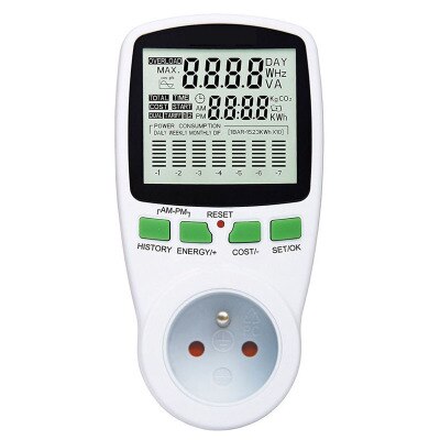 Eu us uk au plug in digital watt meter lcd power meter el kwh power meter måle stikkontakt power analyzer energy meter: Fr stik i