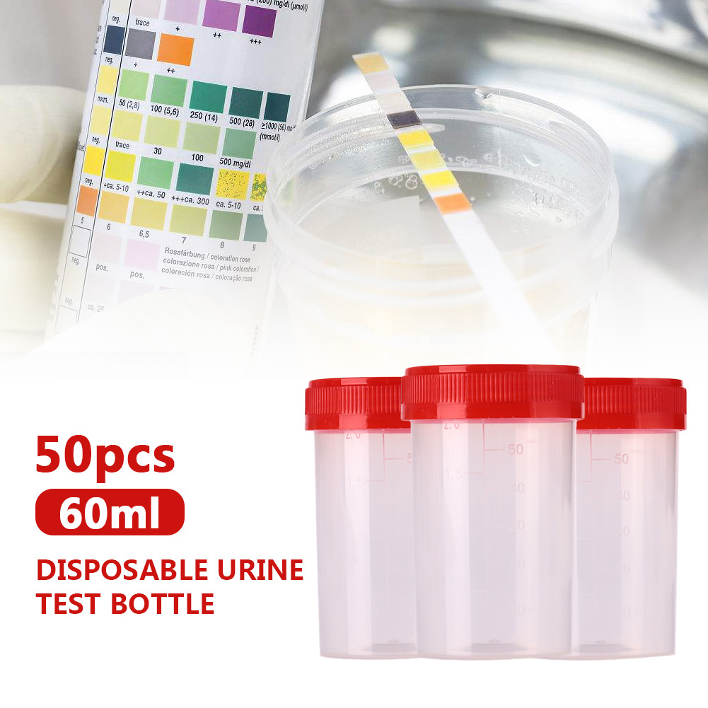 50 stks/set Specimen Fles Monster Cup Wegwerp Nosodochium Container Test 60ml Nuttig Ziekenhuis Inspecteren Glas Handig Gereedschap