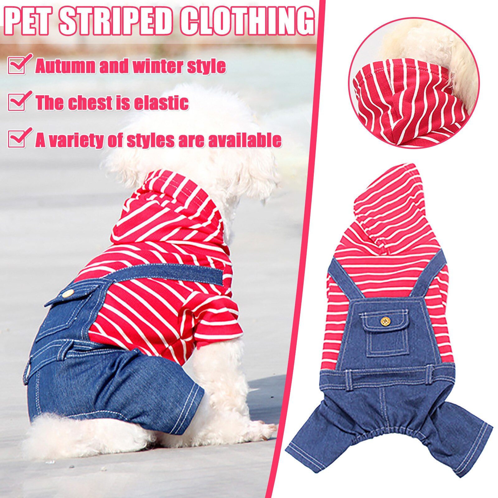 Pet Clothes Classic Stripe Jeans Dog Four Legged Elastic One Piece Fat Dog Cloth Winter Clothes Pet Puppy Coat Clothing For Smal