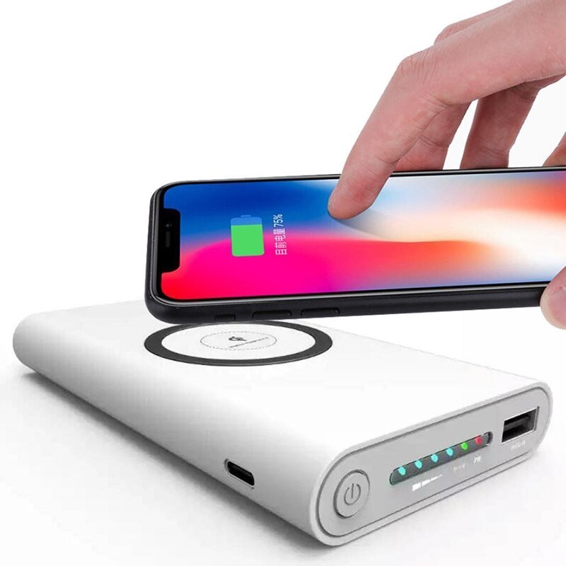 Banco de energía portátil 10000mAh Qi carga inalámbrica carcasa de batería portátil caja de cargador USB tipo C Puerto DIY accesorios para teléfonos