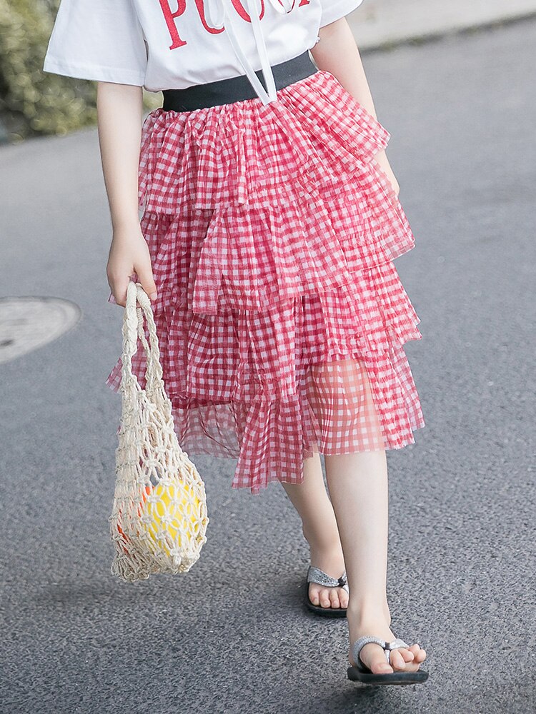 teenager skirts red plaid 12 years old casual clothes kids girls costume