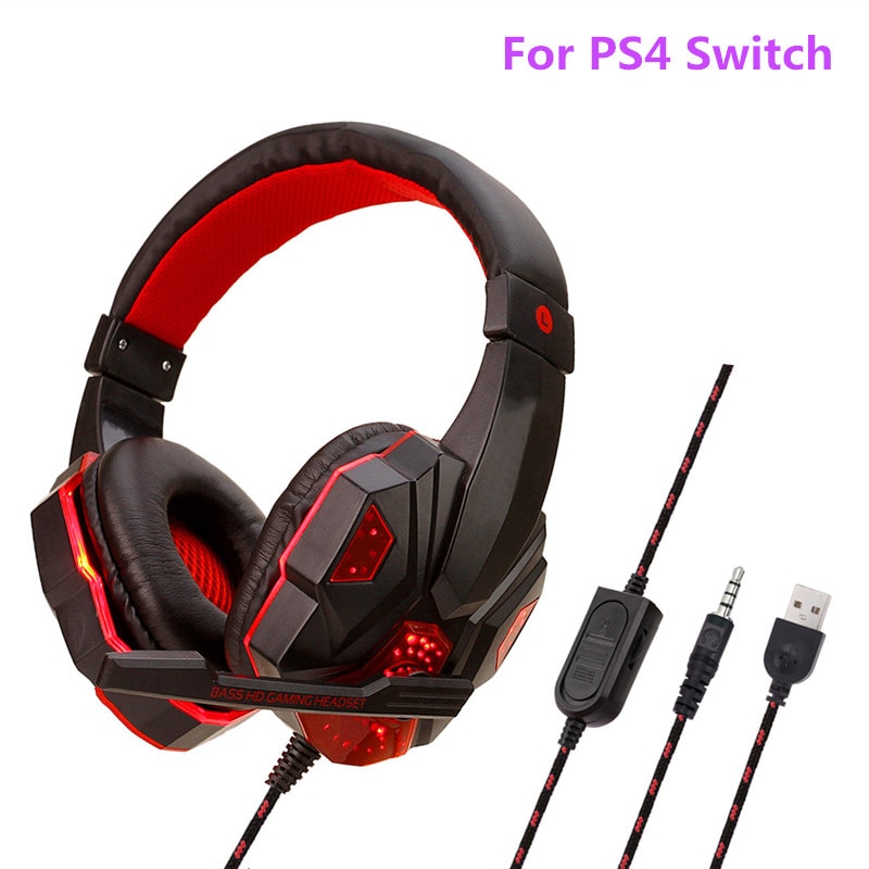 Professionele Bas Gamer Wired Hoofdtelefoon Voor PS4 Schakelaar Xbox Een Gaming Headset Met Microfoon Led Light Computer Pc Telefoon Headset: BlackRed PS4 Switch