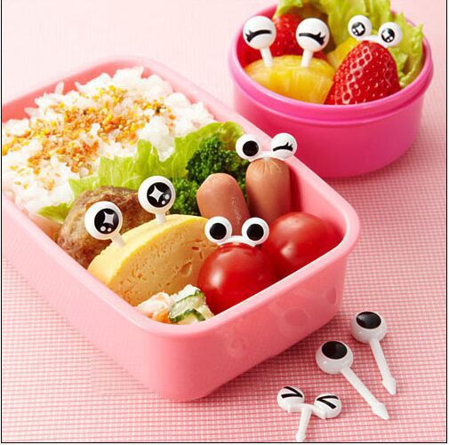 , palillo de dientes de 6 piezas con forma de ojo bonito, tenedores de dibujos animados, accesorios Bento, palillos decorativos para comida, palillos para pescado, tenedor para postre, Prikker