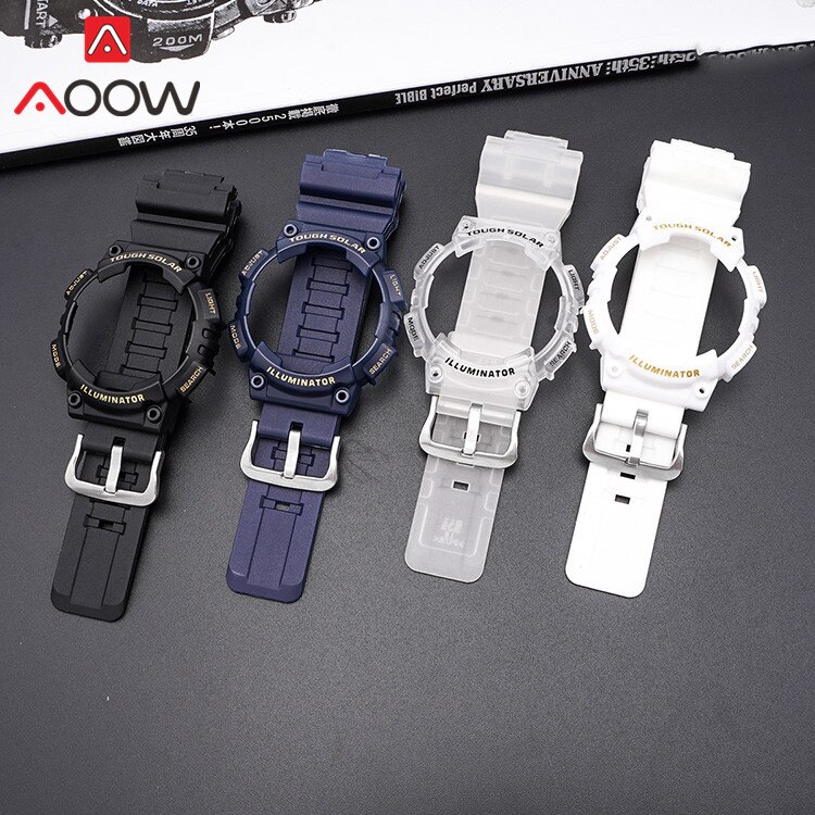 Resin Strap Bezel for Casio AQ-S810W AQS810 Sport Waterproof Men Replacement Bracelet Watch Band Protective Case Transparent