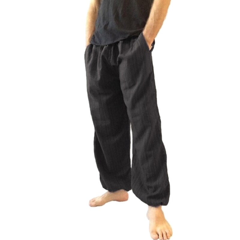 Miesten haaremihousut kesäiset roikkuvat puuvillahousut miesten housut plus kokoiset housut housut miesten lenkkeilijät jalkahousut: Musta / L