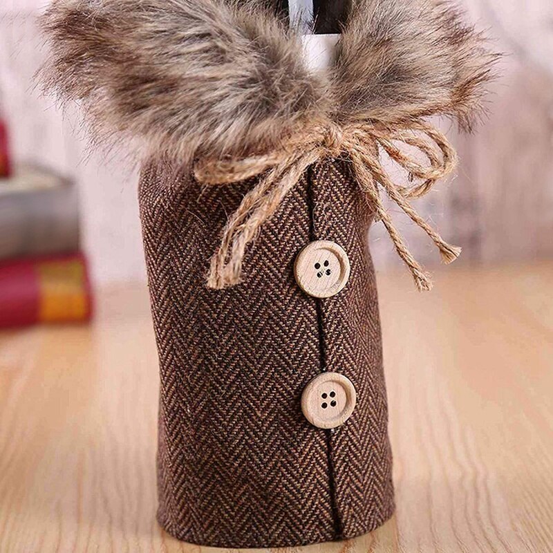 Suéter con cuello y botones para botella de vino, conjunto de vestido para Navidad, suéter, funda para botella de vino, 2 uds.