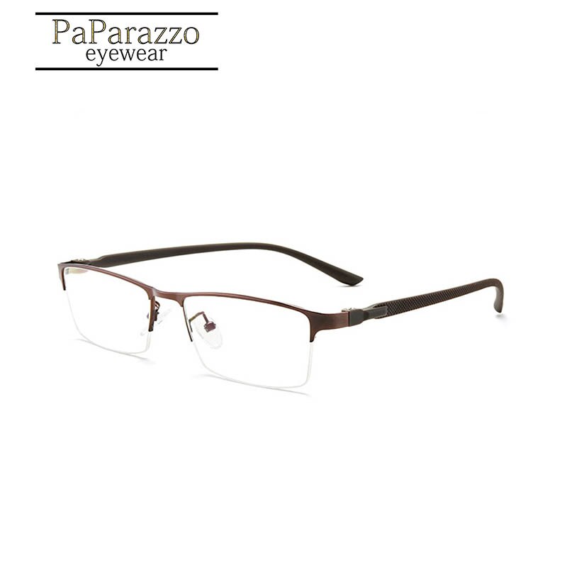 Ultralight Titanium Alloy Myopia Men Glasses Frame Superelastic TR90 Leg Prescription Grade Eyeglass Business Eyewear Half Frame: COFFEE