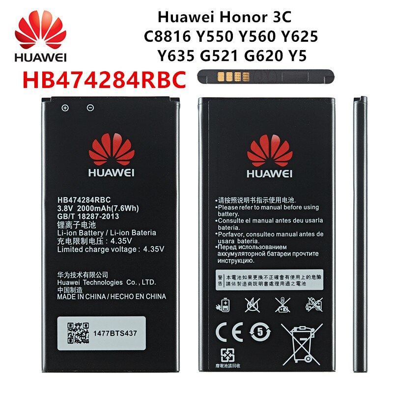 100% Orginal Huawei HB474284RBC 2000mAh Batterie Für HUAWEI ehre 3C lite C8816 Y550 Y560 Y625 Y635 G521 G620 y5 praktisch