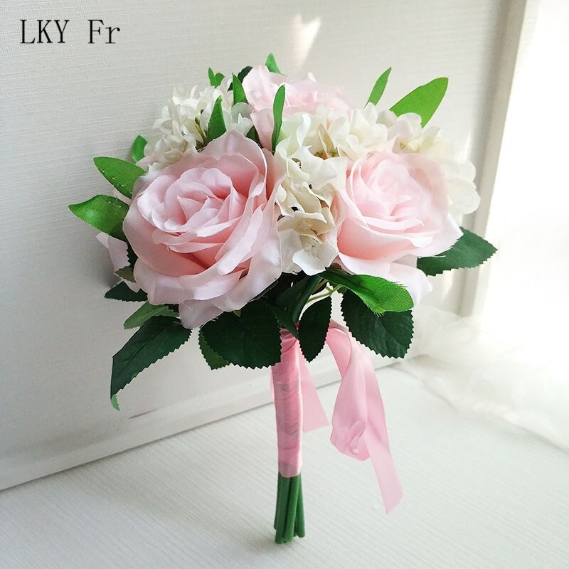 Lky fr bryllupsbukett silke roser brudebukett kunstige blomster bryllupsbuketter til brudepike dekor bryllup tilbehør