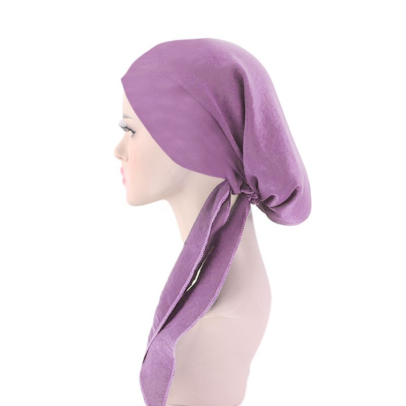 Muslimske kvinder hovedtørklæde hue hue kemo hat turban hovedbeklædning bandana kræft hårtab cover hovedtørklæde hoved wrap strækhætter: 07 lys lilla