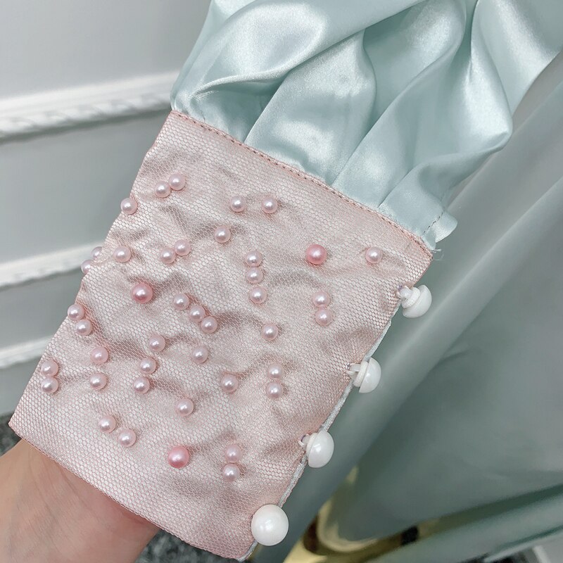 Eid Satijn Kralen Abaya Jurk Moslim Vrouwen Zomer Mode Stand Kraag Lange Mouw Elegante Vintage Lange Maxi Jurk Bescheidenheid