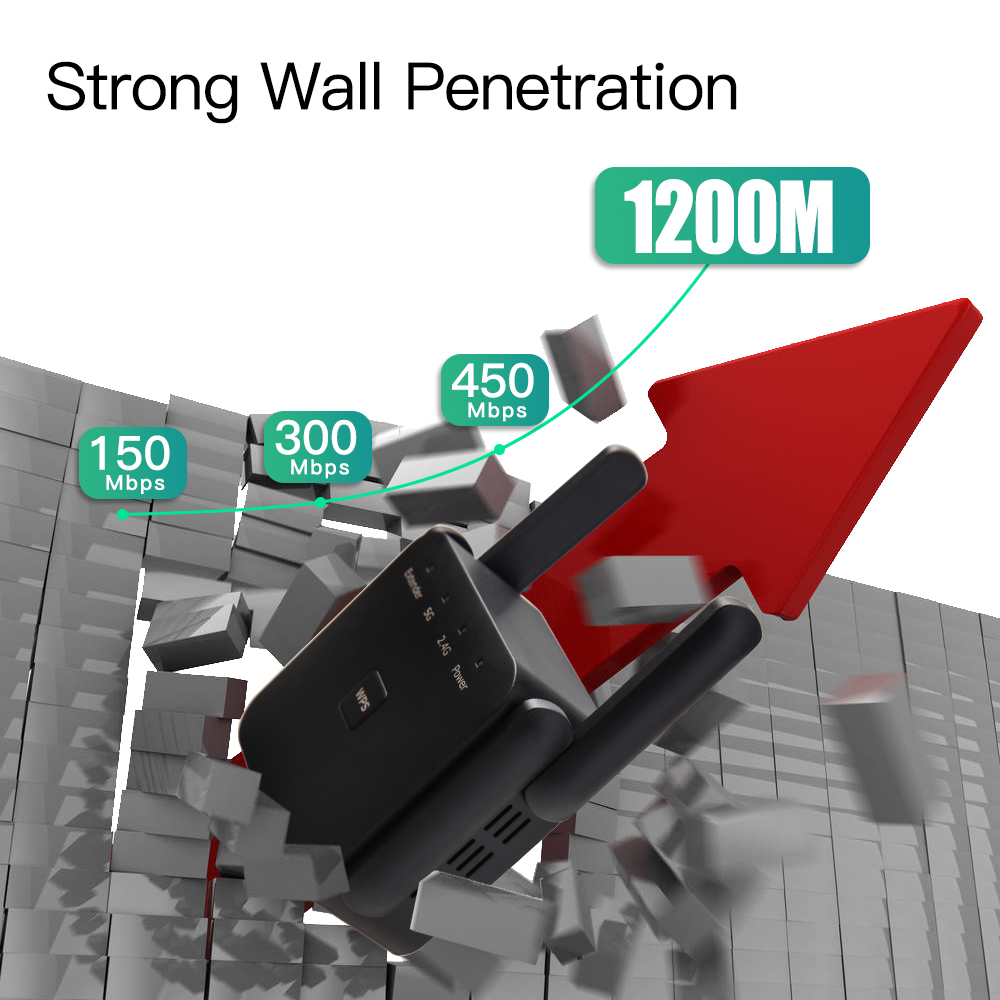 Repetidor wi-fi 5ghz ac1200, roteador 1200mbps, 2.4g/5ghz, amplificador extensor wi-fi preto, amplificador de sinal wi-fi, rede de longo alcance