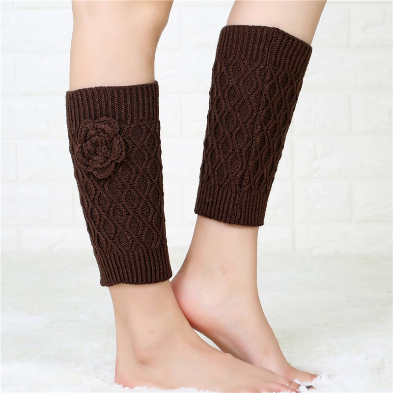 Handgemaakte Bloemen In Buis Voet Cover Gebreide Warm Boot Cover Dames Herfst En Winter Wollen Garen Beenwarmers Sokken effen: Bruin