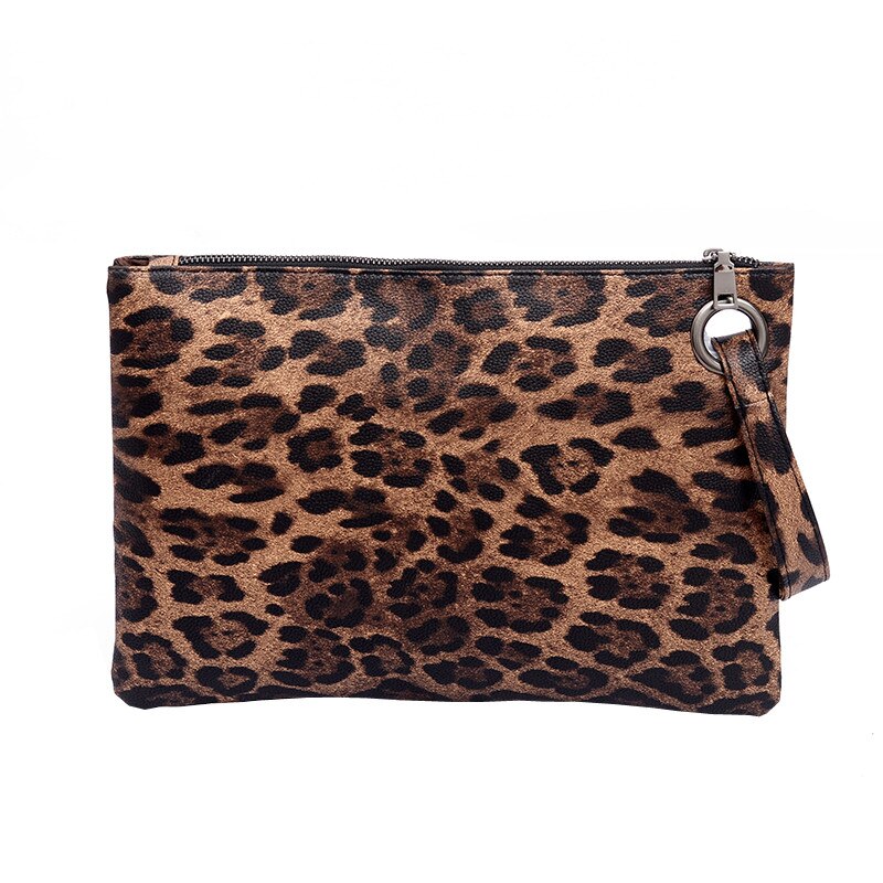 Kvinnors läder axelväskor zebra leopard clutch väska för kvinnor retro pu läder praktisk kväll handleds dag koppling väska: Brun