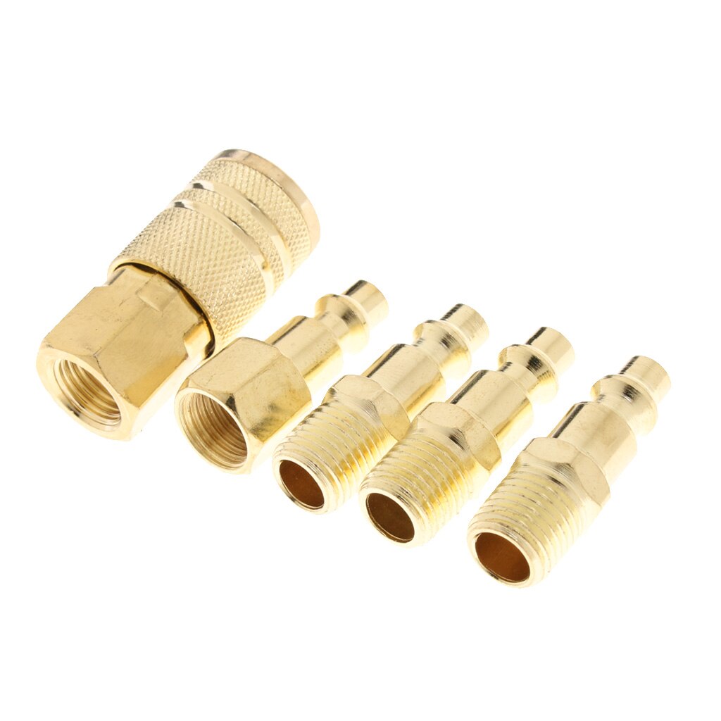 5 Pcs Messing Snelkoppeling Luchtslang Lijn End Connector Set Voor Compressor 1/4 Inch