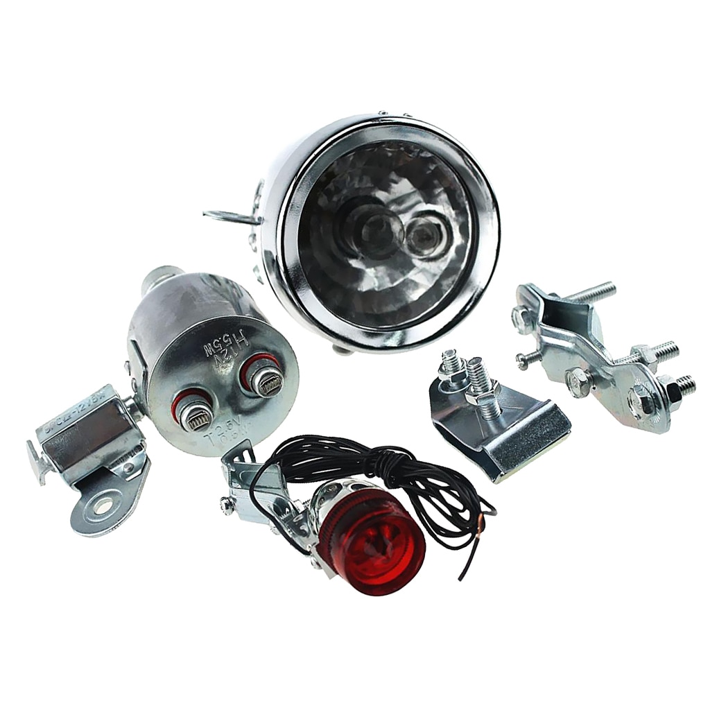 Friction Dynamo Headlight Tail Lamp Kit For Bicycles Motorized Bike 6 Watt 12 Volt