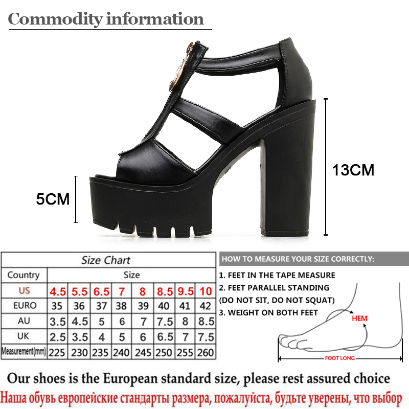Gdgydh bout ouvert dames sandales bloqué talon fermeture éclair été chaussures femme plate-forme couverture talons noir directe