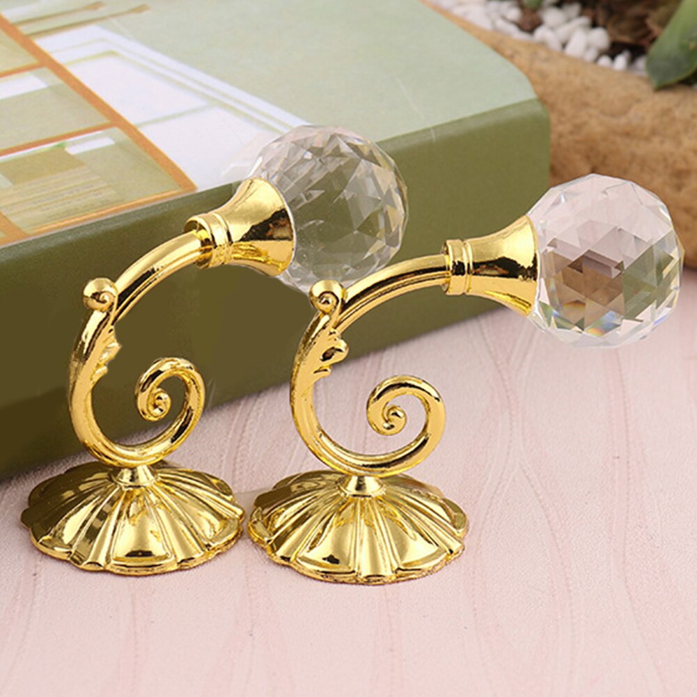Metal Crystal Glass Curtain Holdback Wall Tie Back Hooks Hanger Holder: Gold