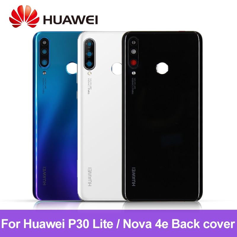 Funda de batería para Huawei P30 Lite + lente de cristal para cámara de 24MP / 48MP para Huawei nova 4e, piezas de repuesto para reparación de puerta trasera