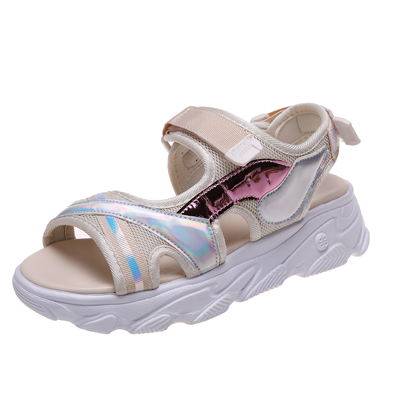 Luxury Pig Suede Summer Women&#39;s Sport Shoes Lightweight Beach Walking Sandals Flat Thick Comfort Breathable Women Causal Sandals: white / 37