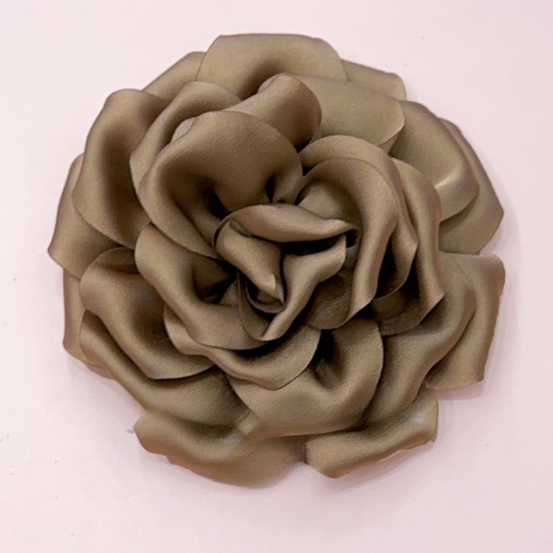 Broche de flor rosa de tela hecho a mano de 11CM, alfileres de solapa de ramillete de coreana para mujer, accesorios, joyería para y boda: Bronce antiguo plateado