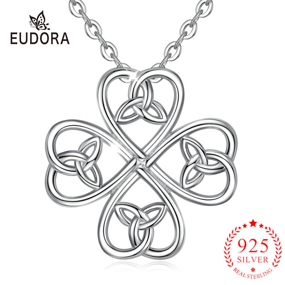 Eudora 925 Sterling Zilveren Keltische Klaver Hanger Bloem Trinity Knoop Ketting Geluk Dame Sieraden Huwelijksgeschenken D128