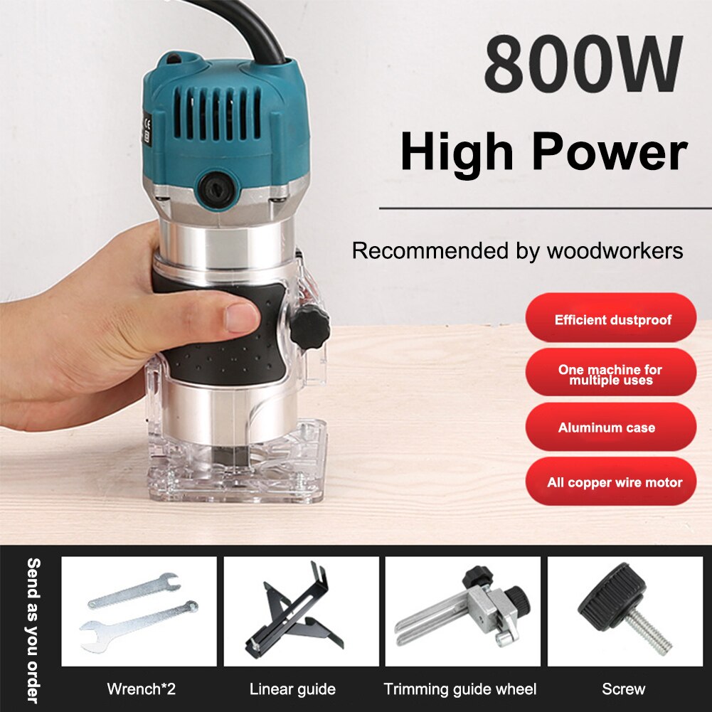 800W Electric Hand Trimmer Wood Router Portable Trimmer Wood Milling Engraving Slotting Trimming Machine Carving Machine