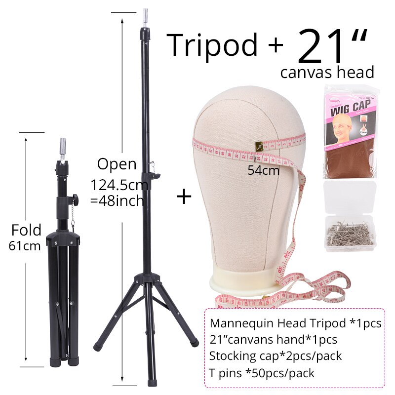 Adjustable Wig Stand Tripod For Hairdressing Training With Canvas Block Head Manikin Wig Head Set With Stand 21Inch-25Inch: 21inch