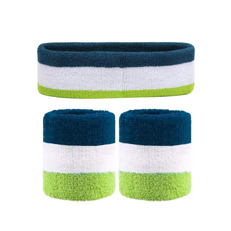 3 unids/set diadema deportiva banda para el sudor alta elástica mujeres hombres deportes al aire libre banda para el sudor diadema pulsera entrenamiento tenis diadema: Multicolor