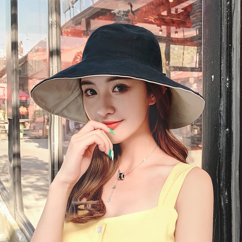 Double sided women's sun hat Korean version - UV resistant summer hat for hiking, fishing and beach travel
