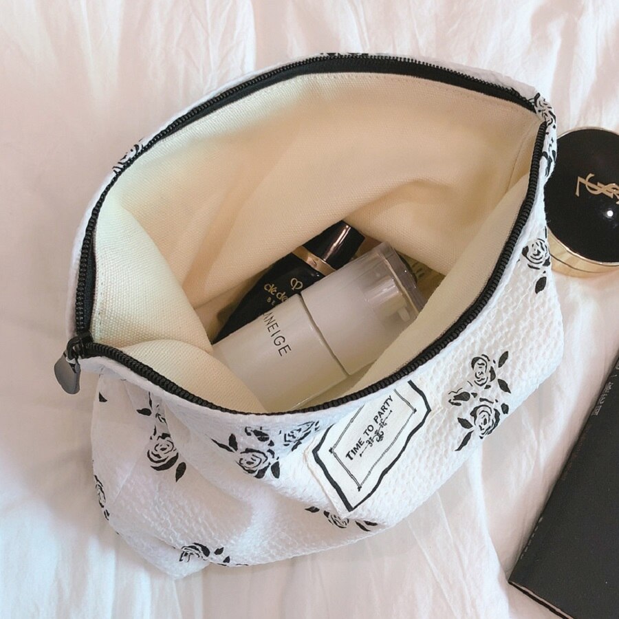 Sac à cosmétiques en tissu de coton à bulles, sac de maquillage pour femmes, organisateur de nécessaire, sacs de toilette de voyage, pochette à cosmétiques à fleurs, étui de beauté