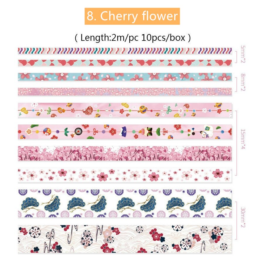 8 st djur ritpapper washi tejp set söt valp val sjöjungfru sakura färg självhäftande maskeringstejp klistermärken album dagbok  f314: Körsbärsblomma