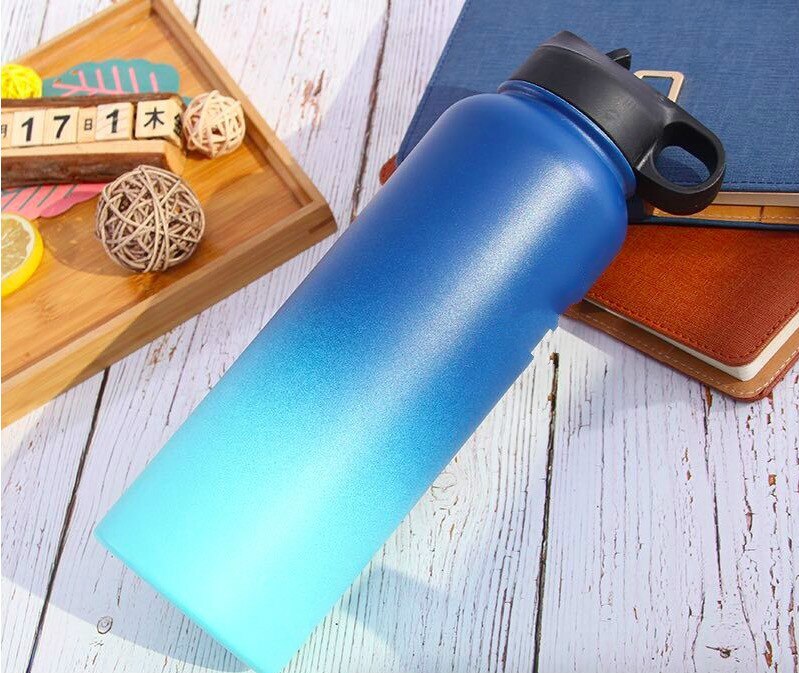 7 kleuren Kleurrijke Geïsoleerde Rvs Water Flessen 18 OZ/32 OZ/40 OZ Brede Mond met thermoskan Sport Deksels: 40oz / blue