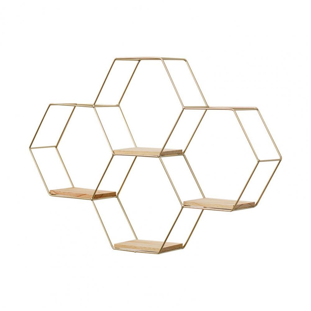 Iron Storage Holder Wall-mounted Multifunctional Nordic Style Geometric Firm Hexagonal Shelf for Home
