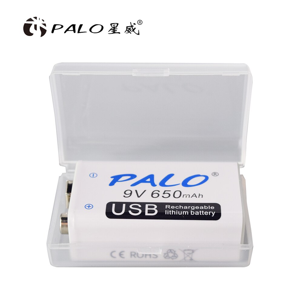 PALO 9V 6F22 650mAh Li-ion Rechargeable Battery Micro USB Batteries 9v lithium for multimeter,microphone,toy,remote control KTV