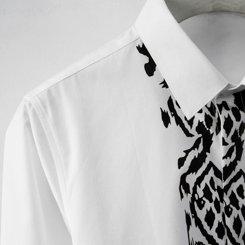 Plus size 3xl 4xl skjorta herrtryck långärmad chemise homme casual slim business manlig klänning skjortor bomull camisas