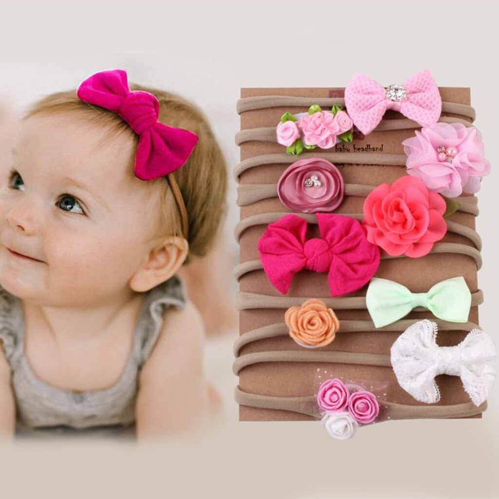 10 pçs/set crianças infantil bandana do bebê menina arco-nó grampo de cabelo conjunto lindo acessórios de cabelo headbands chouchou cheveux fille