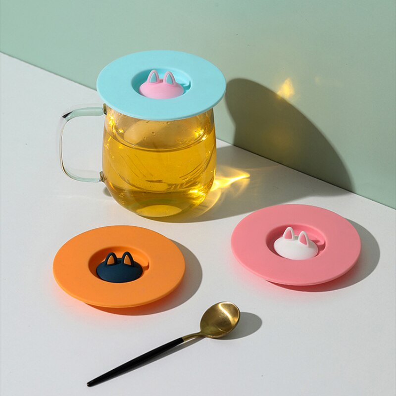 1pc Cute Cat Rabbit Ear Silicone Cup Lid Leak Proof Dust Proof Mug Ceramic Tea Cup Water Cup Lid Home Table Decorations