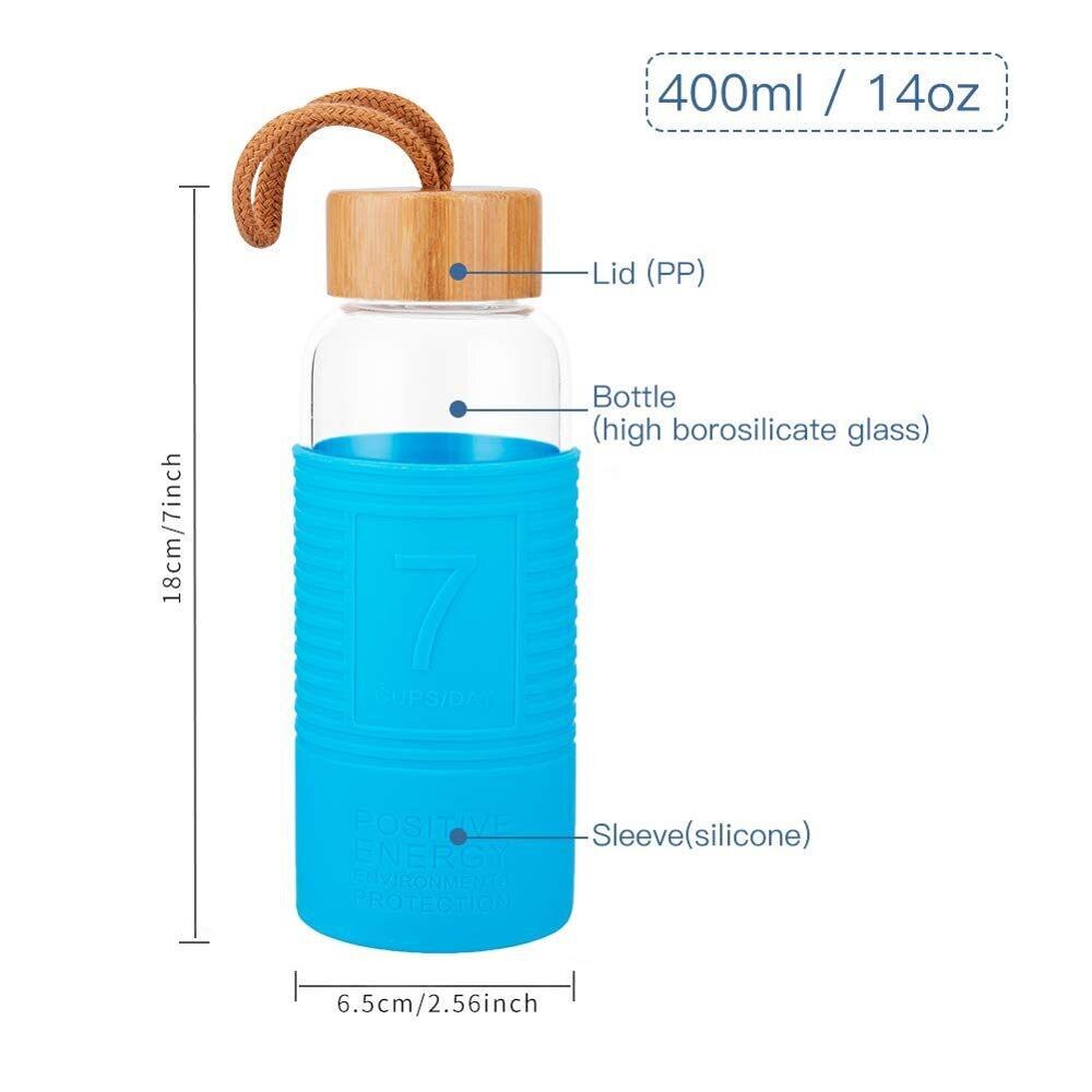 borosilicaatglas bamboe deksel glas water fles met siliconen mouwen mini water drink fles met touw