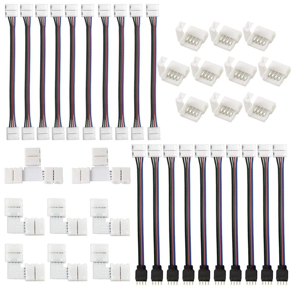 10mm 4Pin RGB tira de LED de conector de Luz Kits con T/L-en forma de tira sudaderas Clips en tira alambre conexión Terminal de empalme de tira LED: 39