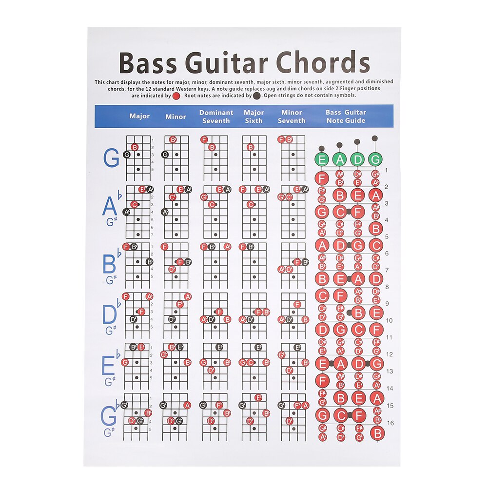 Basgitaar Akkoorden Grafiek Basgitaar Akkoorden Poster 4-String Beginner Vinger Praktijk Muziekinstrument Accessoires