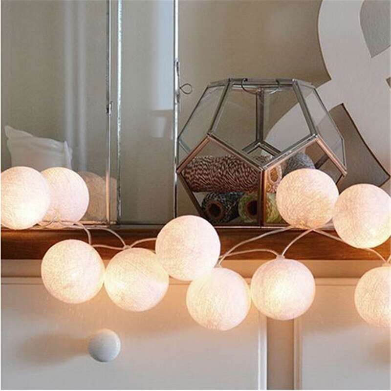 3m 20 kleurrijke katoenen draad ballen met led-lampjes, kerstboomversieringen, bruiloftsfeestdecoratie
