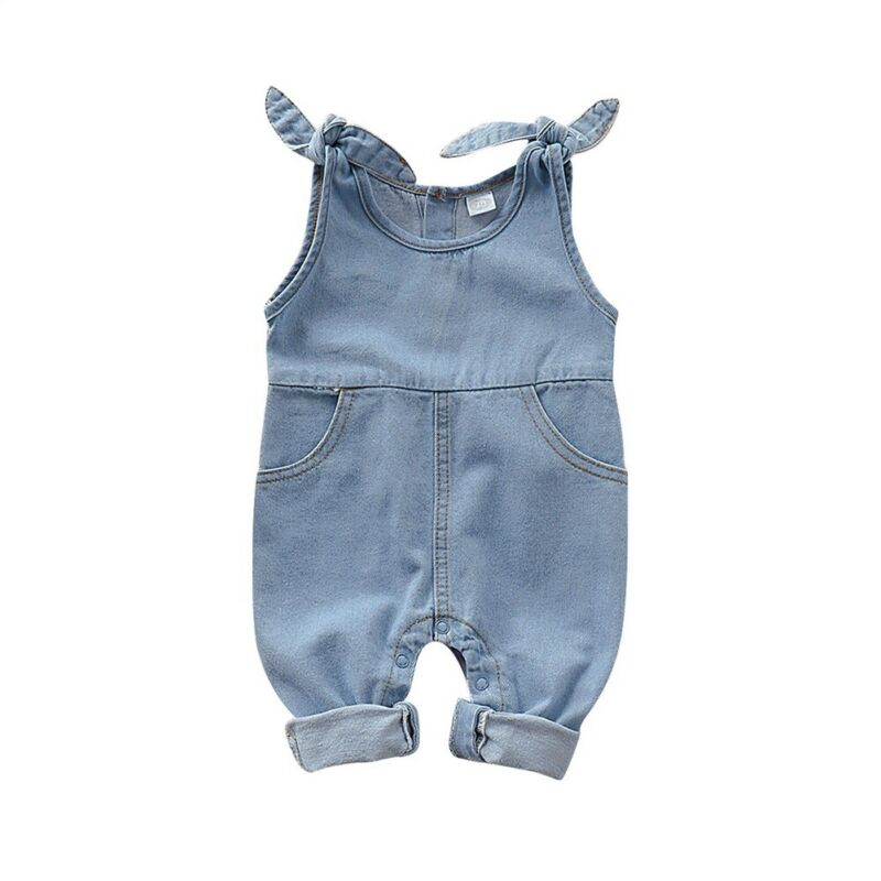 Ensemble de vêtements d&#39;été pour bébés filles, barboteuse en Denim, combinaison pour garçons, vêtements pour -nés, tenue pour nourrissons sans manches, combinaison solide