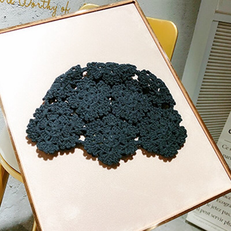 Elegante Katoen Baret Hollow Out Bloemen Decoratieve Hand Verslaafd Herfst Dames Pure Kleur Etnische Stijl Dome Kunstenaar Baret Hoed: Black