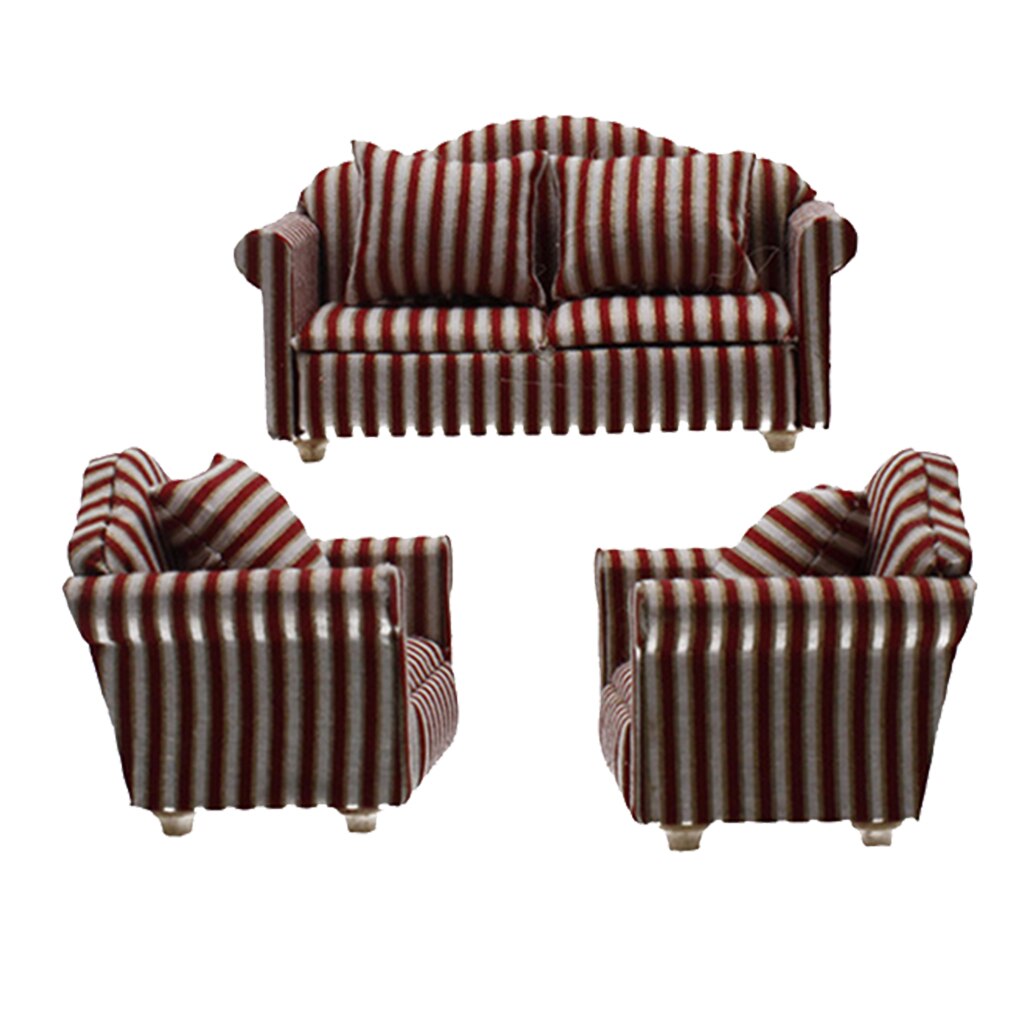 1:12 Schaal Poppenhuis Meubels Mini Sofa Love Seat Set Poppenhuisminiaturen Meubelen Decoratie Poppenhuis Asseccories Decor