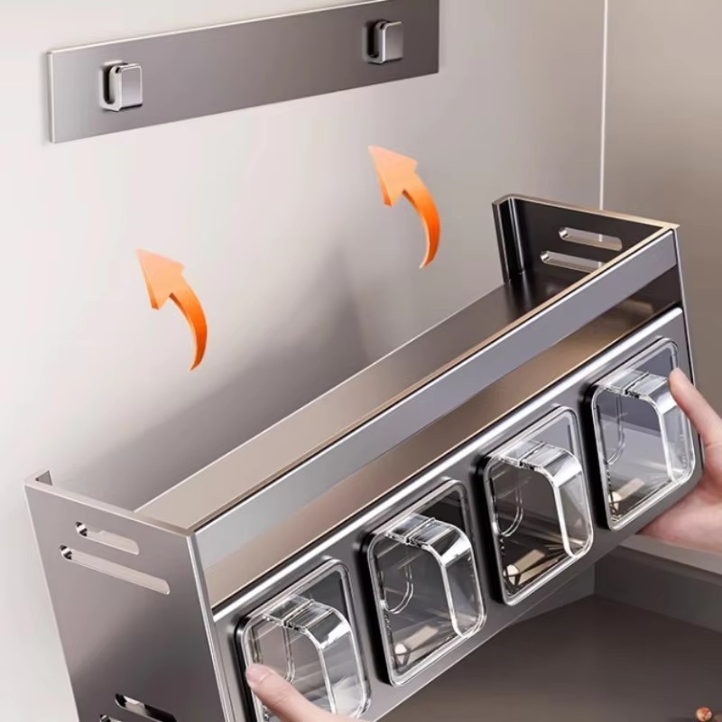 Kjøkkenkrydder krydderhylle veggmontert krydderhylle kjøkkenvegghylle multifunksjonelt oppbevaringsstativ til kjøkken